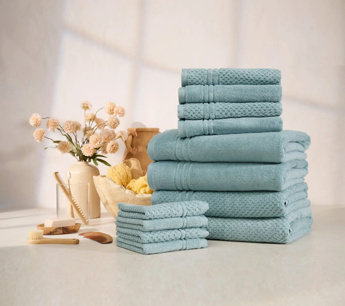 12-Piece 100% Cotton Bath Towel Set Solid and Textured Towels