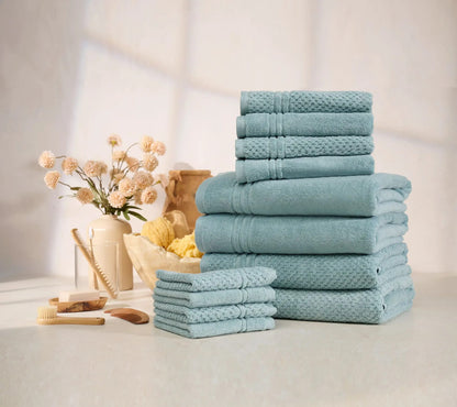 12-Piece 100% Cotton Bath Towel Set Solid and Textured Towels