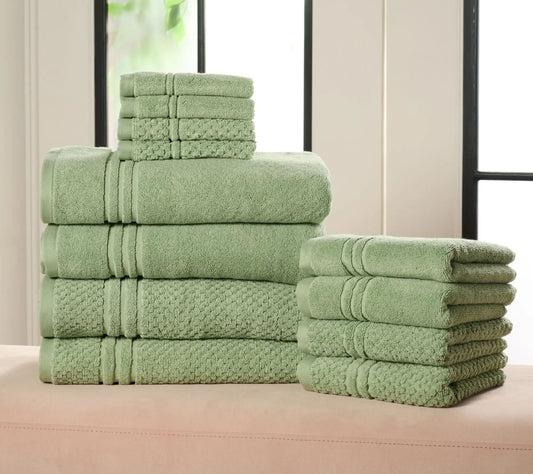 12-Piece 100% Cotton Bath Towel Set Solid and Textured Towels