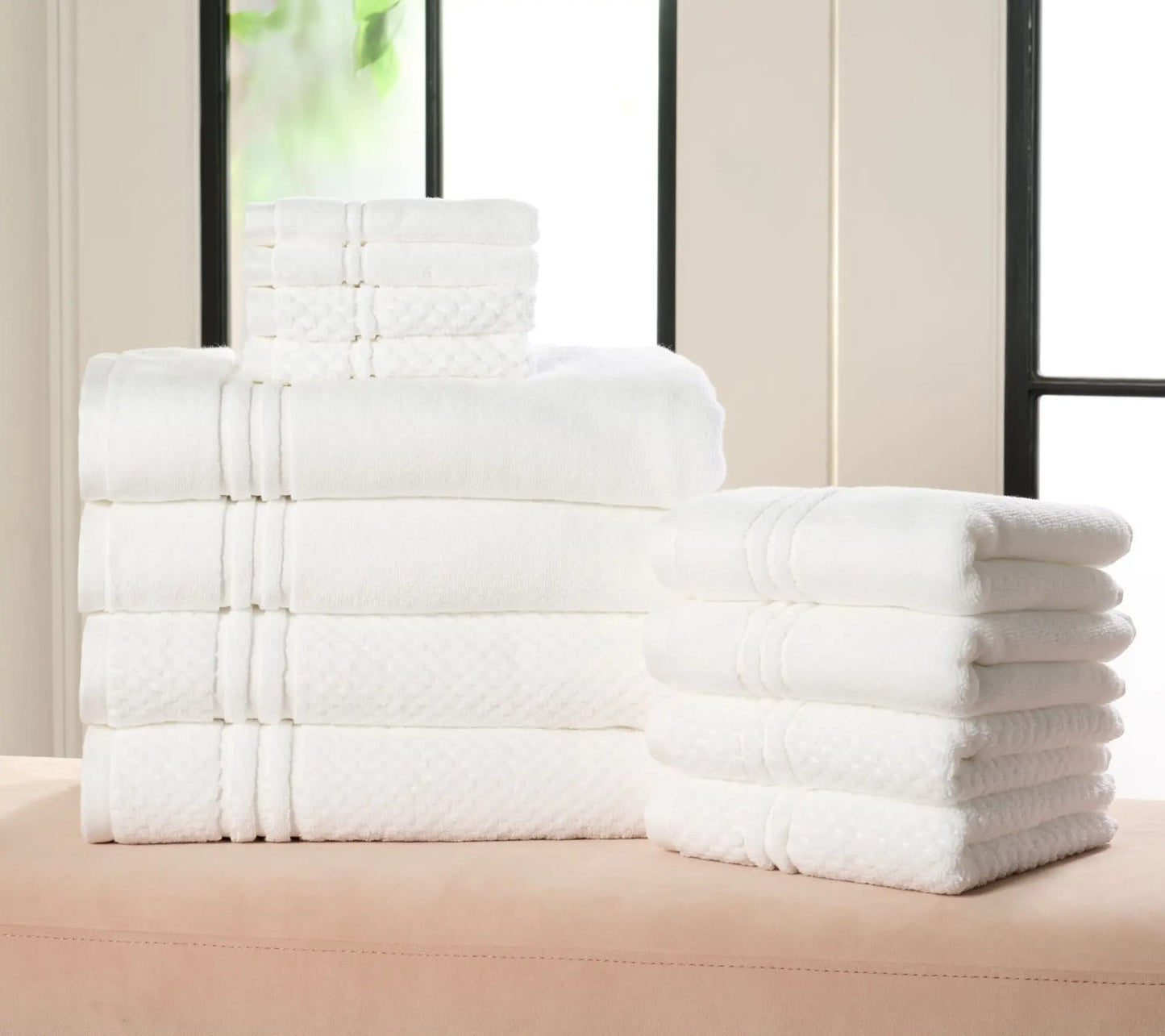 12-Piece 100% Cotton Bath Towel Set Solid and Textured Towels