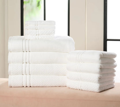 12-Piece 100% Cotton Bath Towel Set Solid and Textured Towels