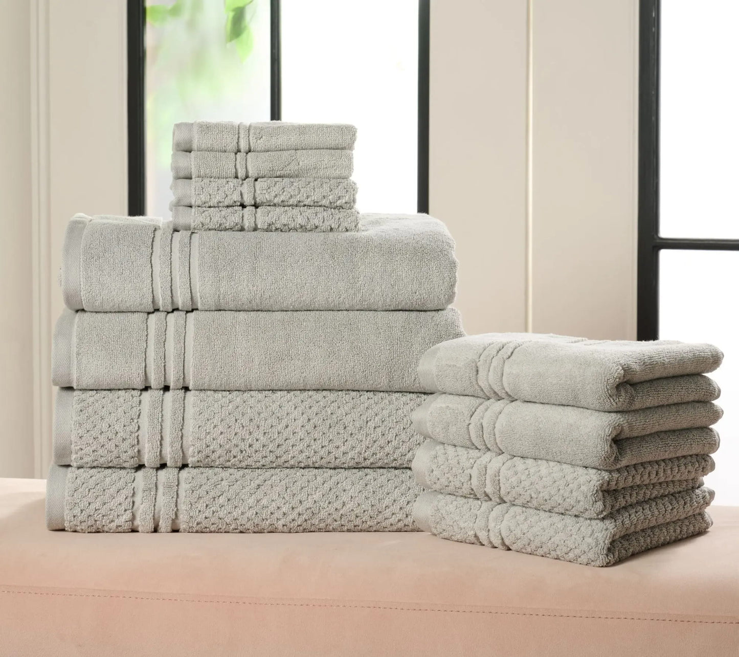 12-Piece 100% Cotton Bath Towel Set Solid and Textured Towels