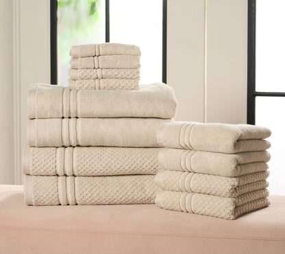 12-Piece 100% Cotton Bath Towel Set Solid and Textured Towels