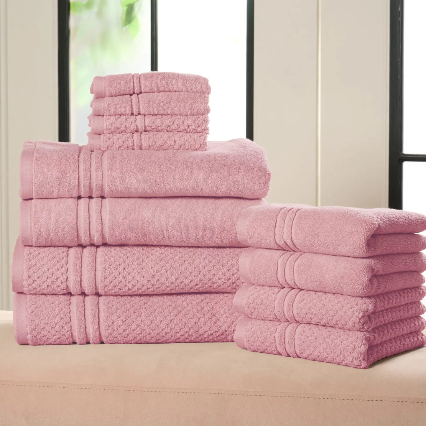 12-Piece 100% Cotton Bath Towel Set Solid and Textured Towels