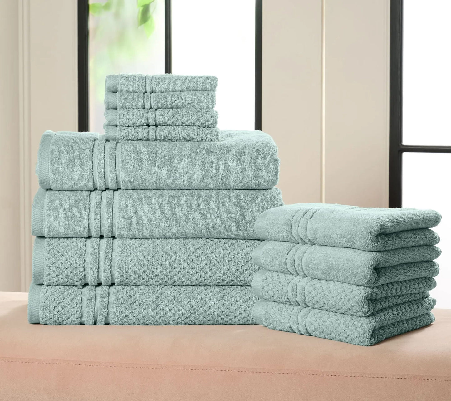 12-Piece 100% Cotton Bath Towel Set Solid and Textured Towels