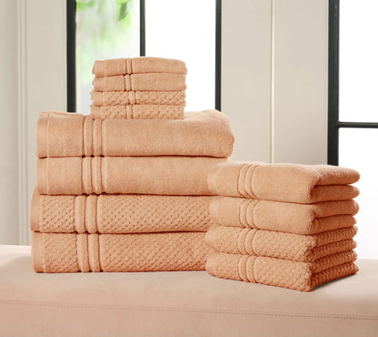 12-Piece 100% Cotton Bath Towel Set Solid and Textured Towels