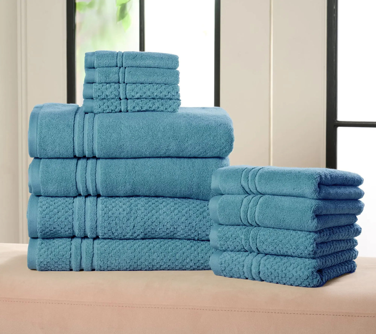 12-Piece 100% Cotton Bath Towel Set Solid and Textured Towels